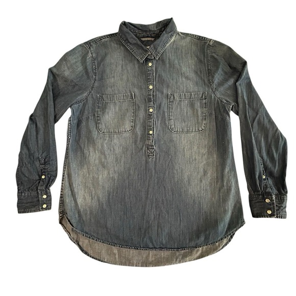 Merona L/S Chambray 1/2 Button Pullover Cotton Blouse Womens Size XL Blue - Picture 5 of 9